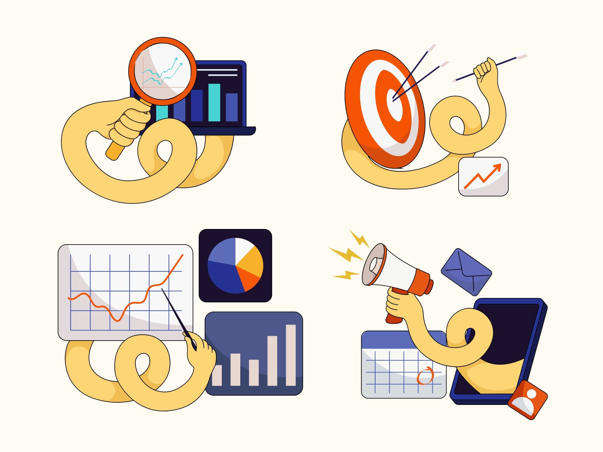 Report Colourful graphics depicting various graphs and charts from a business report.