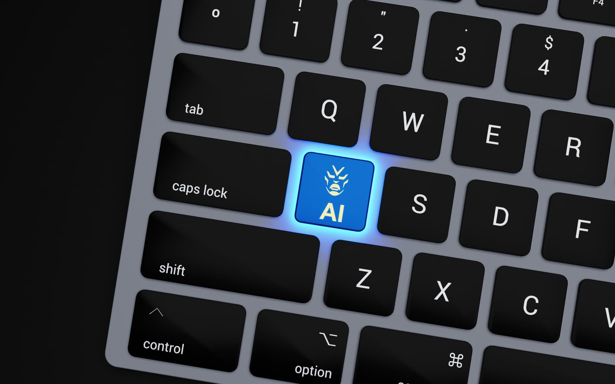 EcoVadis AI Close up of laptop keyboard showing a designated 'AI' button which is illuminated.